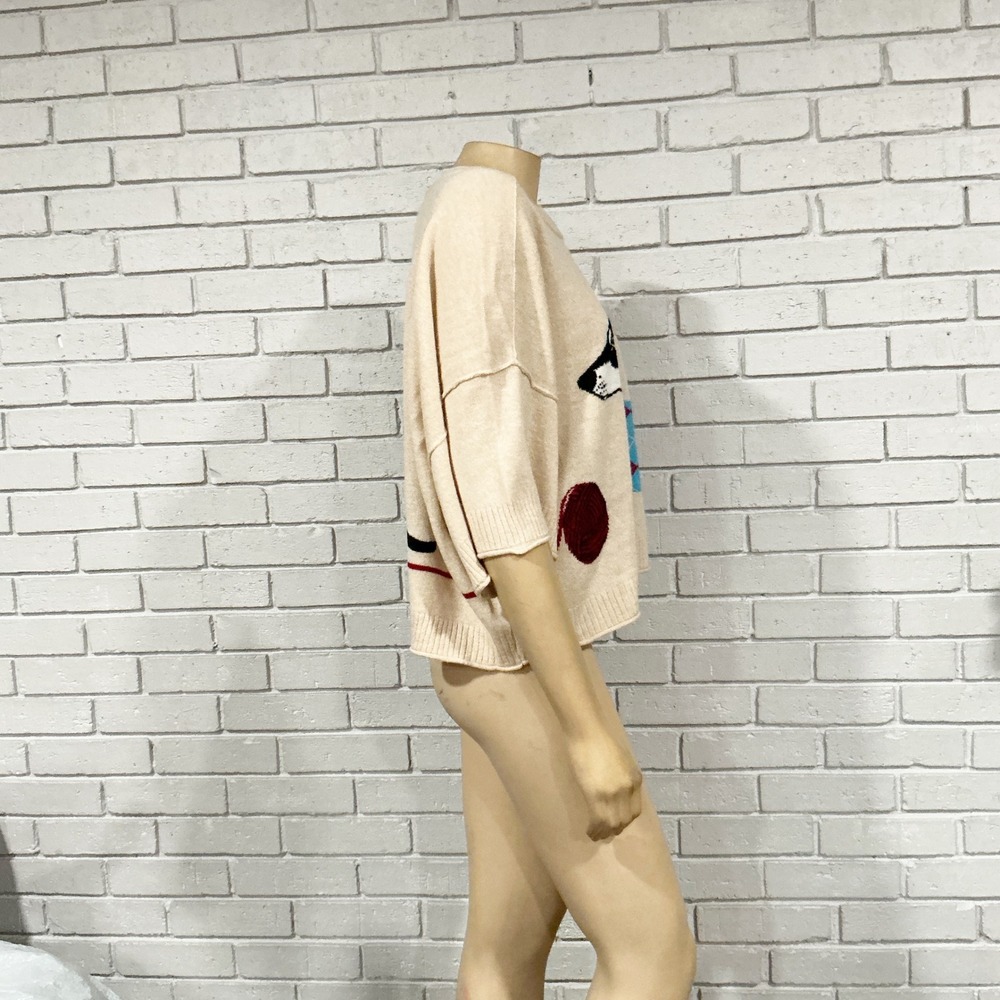 Anthropologie Dachshund Dog Cashmere Knit Sweater Beige NWT - Picture 15 of 15